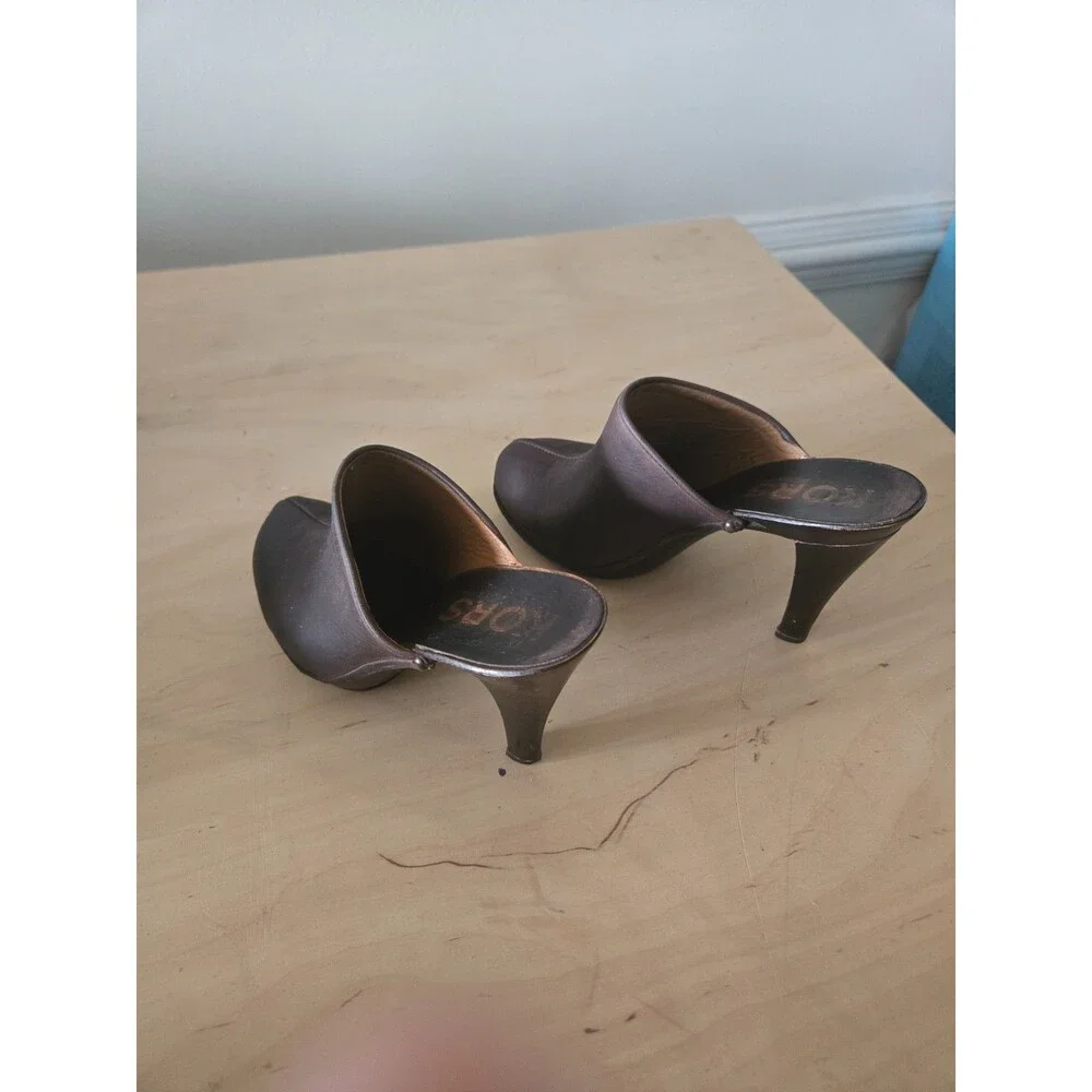 KORS Michael Kors Brown Wood Stiletto Leather Clog Mules size 6 Boho Vintage‎